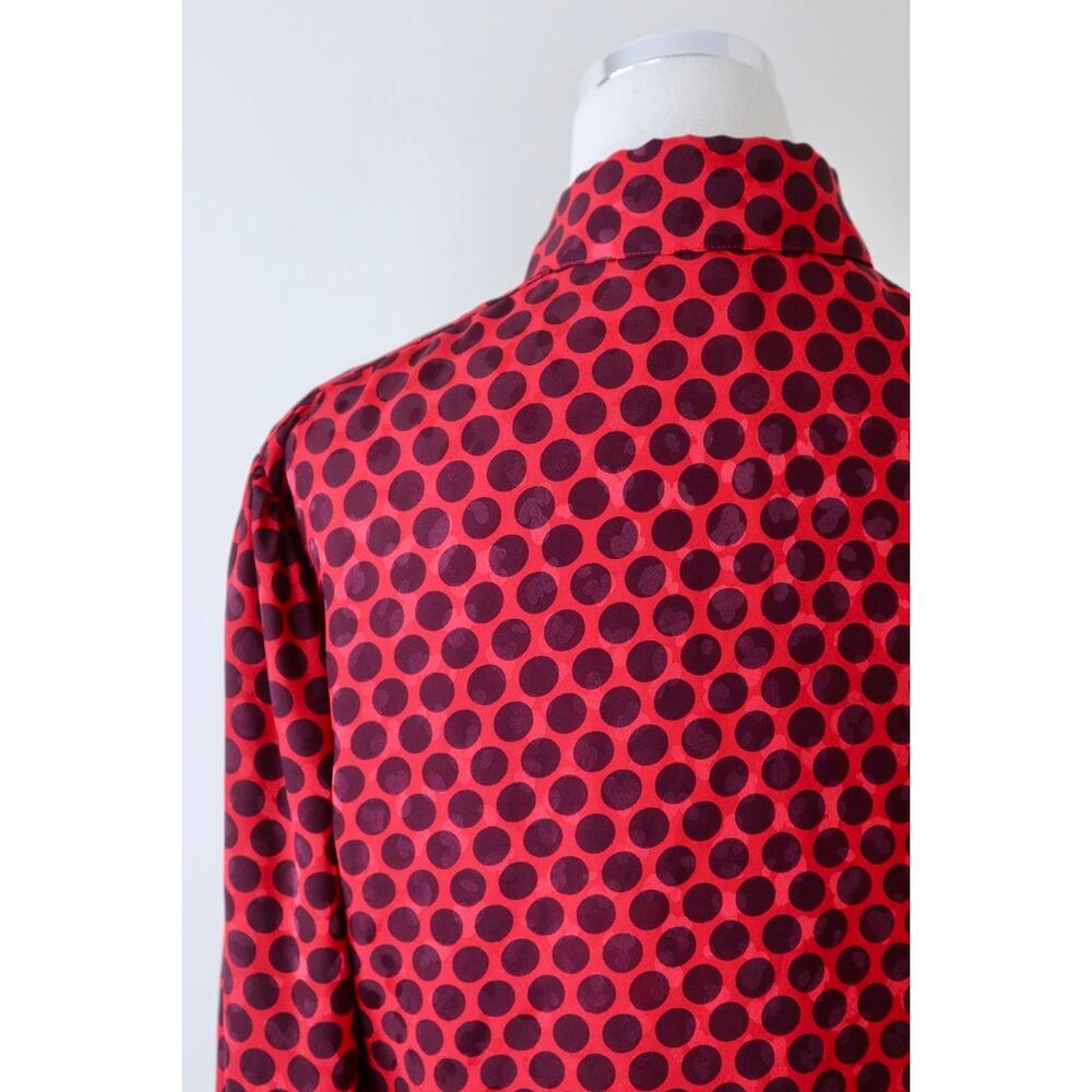 Vintage 1990s Louis Feraud Button Down Blouse Long Sleeve Collared Polka Dot Red - Picture 9 of 12